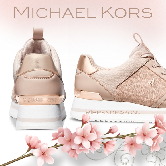 BNIOB Michael Kors Trainers Rose Gold Pink Leather Gym Fancypants Sneakers - Picture 13 of 13